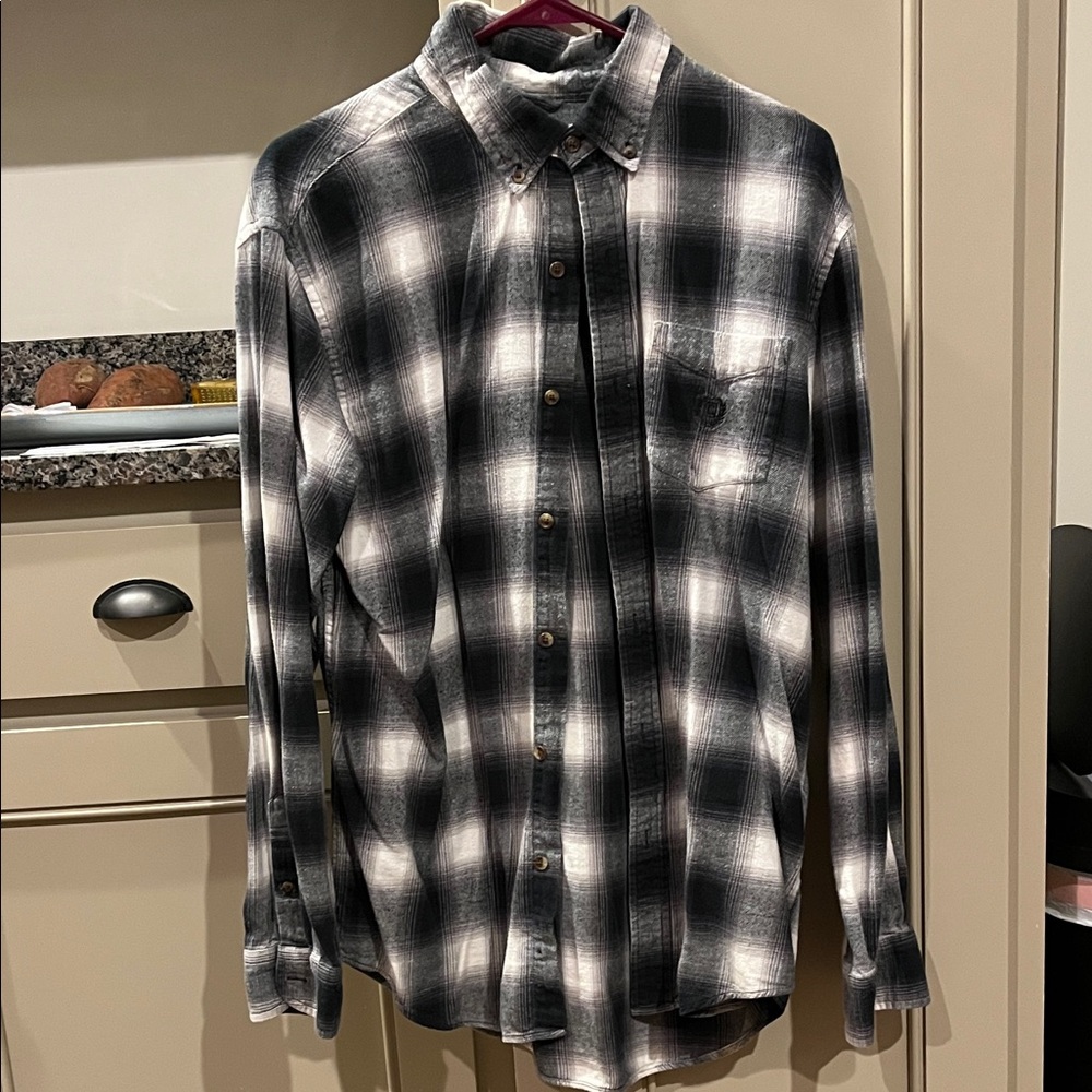 Men's Chaps Black and White Plaid Shirt